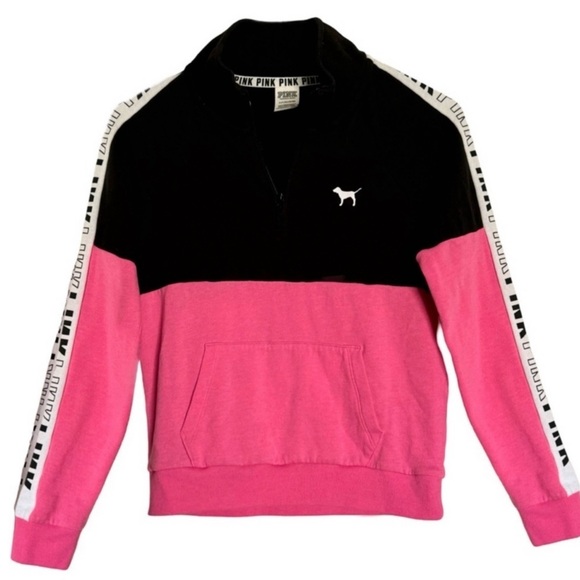 PINK • Victoria’s Secret Sweatshirt Track Jacket 3/4 Zip Pullover - Picture 1 of 5